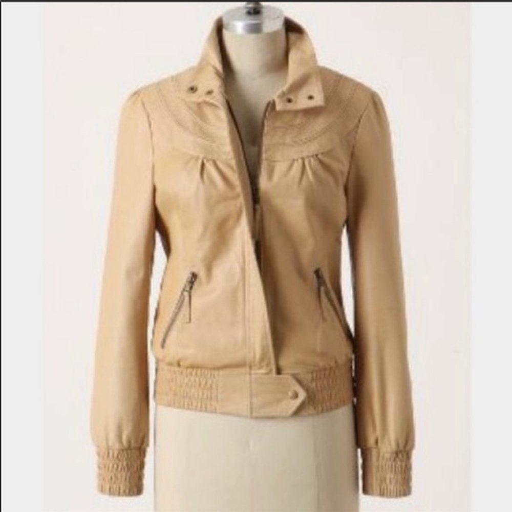 Anthropologie Idra Cafe Racer Moto Nude Jacket